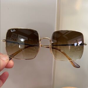 Ray-Ban Gold and Brown Square Sunglasses